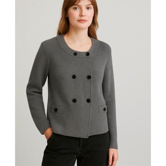Banana Republic Gray Merino WOOL Double Breasted Cardigan Sweater *FLAW Size L - Picture 1 of 9